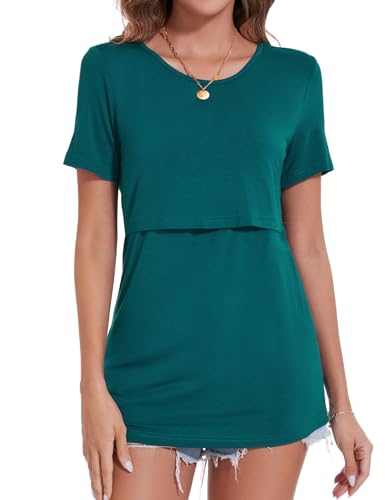 Sosolism Women’s Maternity Nursing Tops Breastfeeding 3-Pack S-XXL - color: Green/Light Grey/Black, size: Large