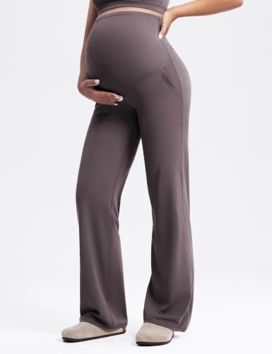 ENERBLOOM Women's Maternity Pants Over the Belly Pregnancy Work Trousers - color: Taupe, size: Medium