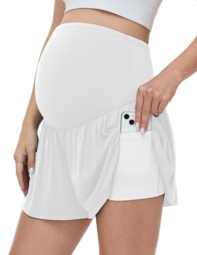 Maternity Flowy Shorts Stretchy Pregnancy Skirts - color: White, size: Medium