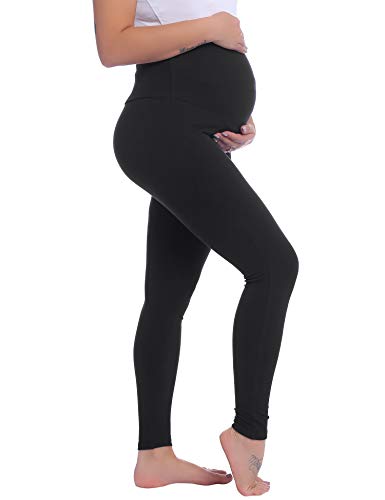Joyaria Cotton Maternity Leggings Over-the-Belly,Maternity Clothes - color: Black, size: Medium
