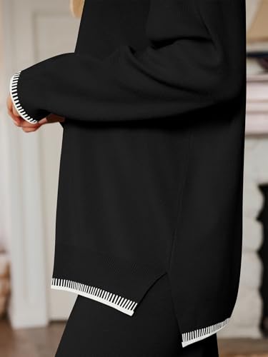 LILLUSORY Lounge Sets Womens 2 Piece Matching 2026 Fall Knit Sweater Set - color: Black, size: Small