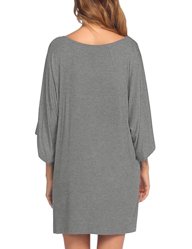 Ekouaer Nightgowns for Women Deep V Neck Sleep Shirt Oversized Night Shirt - color: Gray, size: Medium