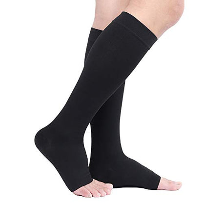 TOFLY 20-30mmHg Open Toe Compression Socks for Women & Men - color: 20-30mmhg Open-toe Black, size: Large