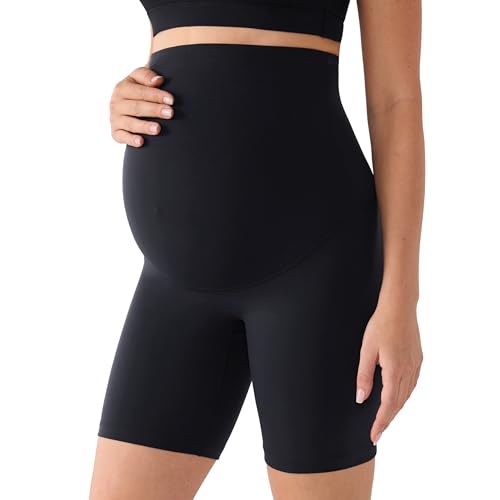 MOMANDA No Front Seam Maternity Biker Shorts 6" - color: Black, size: XX-Large