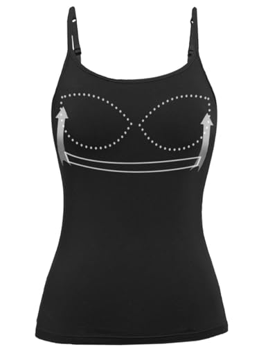 Womens Tank Tops Adjustable Strap Camisole with Built in Padded Bra Vest Sleeveless Layer Top 1/2/3 Packs - color: Black, size: X-Large