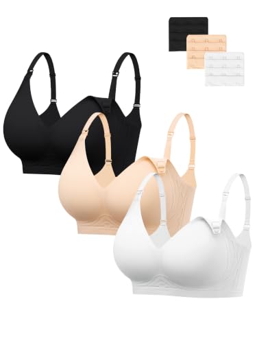 HBselect Nursing Bras for Breastfeeding 3 Pack Women Maternity Jelly Bras - color: E: 3pack(black/Nude/White), size: Medium