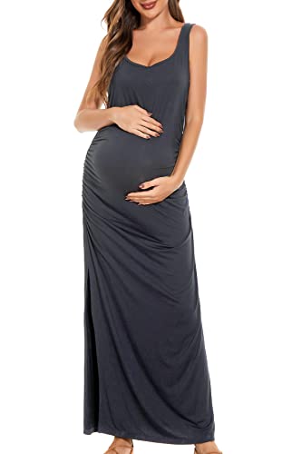 Smallshow Women's Split Long Maternity Dress - color: Dark Grey, size: Small