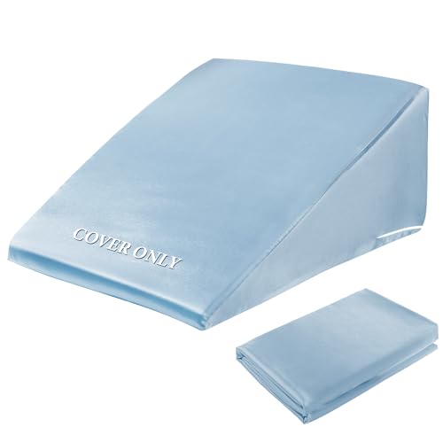 HOMBYS Satin Bed Wedge Pillow Cover Silky & Smooth Wedge Pillowcase 1 Pack 24x24x8, Soft & Breathable, Removable & Machine Washable-Zipper Design (Pillow Not Include), (Light Blue, 24"x24"x8") - color: Light Blue, size: 25"x25"x8"
