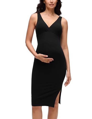 CRZ YOGA Maternity Nursing Midi Dress - color: Black, size: Medium
