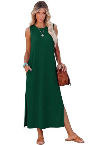 RUMIA Womens Summer Dresses Sleeveless Long Dress with Pockets - color: Green, size: Medium