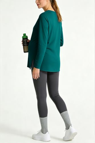 Women's Maternity Shirts Short Sleeve Split Hem Pregnancy Tops Clothes - color: Emerald Green, size: Medium