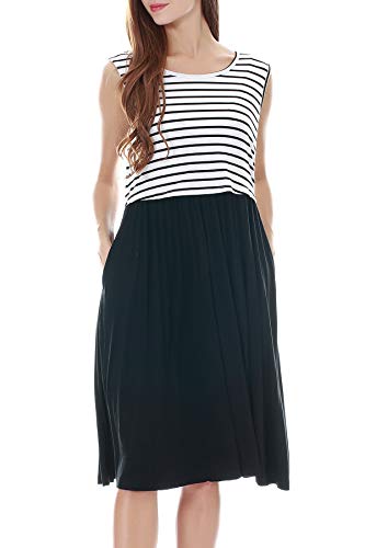Smallshow Women's Sleeveless Nursing Dresses - color: White Stripe-black, size: X-Large