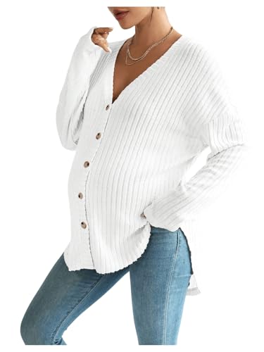 MakeMeChic Women's Maternity Shirts Knit Button Down Nursing Top - color: White, size: Large