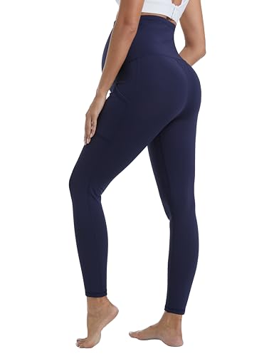 Women's Fleece Lined Maternity Leggings - color: Navy Blue, size: X-Large