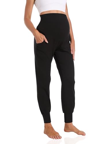 Foucome Women's Maternity Pants Comfy Stretchy Joggers Sweatpants - color: A21# - Full Length Jogger - Black, size: XX-Large