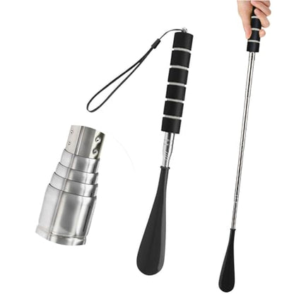 Shoe Horn Long Handle Retractable Telescopic Shoehorn Foldable Shoehorn Shoe Puller Adjustable Shoe Aids - color: Black