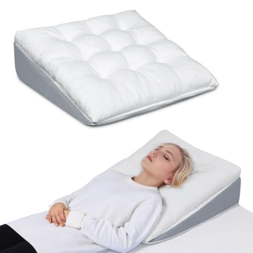 Bed Wedge Pillow for Sleep Apnea 7.5Inch Gerd Pillow Patent Dual Layer Triangle Pillow Adjustable Shredded Memory Foam Topper Soft Support Ideal for Acid Reflux, After Surgery, Snoring - size: 24x24x7.5 Inch