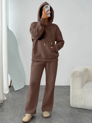 Trendy Queen Womens 2 Piece Lounge Sweat Sets Matching Sweatsuits - color: Chocolate Brown, size: Medium