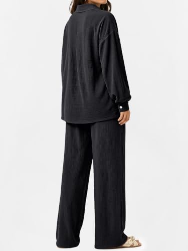 LILLUSORY Womens 2 Piece Matching Lounge Sets Oversized Fall Outfits - color: Black, size: Medium