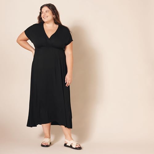 Amazon Essentials Women's V Neck Short Sleeve Empire Waist Maxi Dress (Available in Plus Size) - color: Black, size: Medium