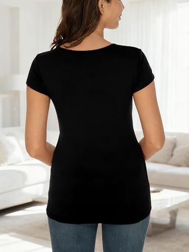 Glampunch Maternity Tops, Front Pleat Peplum Tunic Top Pregnancy Shirts - color: A3 Black, size: Medium