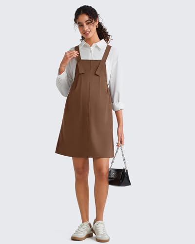 G4Free EverGoing Maternity Overall Dress Adjustable Straps Pregnancy Jumpsuits Dresses with Pockets Casual Work - color: Dark Coffee, size: Medium