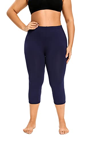 ELISS Women's Plus Size Capri Leggings,High Waited Soft Cropped Pants 3/4 Length Yoga Pants (1X-4X) - color: Navy, size: 4X-Large