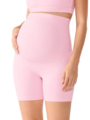 MOMANDA No Front Seam Maternity Biker Shorts 6" - color: Sweet Pink, size: Large