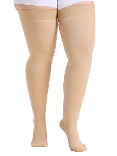 TOFLY Extra Wide Compression Socks Thigh High 20-30 mmHg Closed Toe Unisex - color: 20-30mmhg Close-toe Beige, size: 4X-Large (1 Pair)