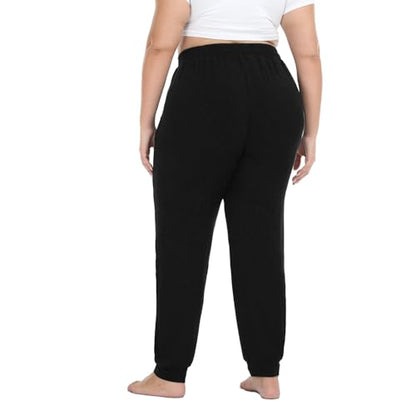 Women's Plus Size Joggers Cotton Sweatpants Casual Lounge Yoga Pants Drawstring with Pockets - color: Black, size: 2X