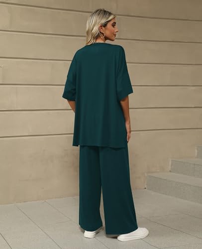 KevaMolly 2 Piece Lounge Set for Women Comfy Pajamas Set - color: Peacock Blue, size: Small