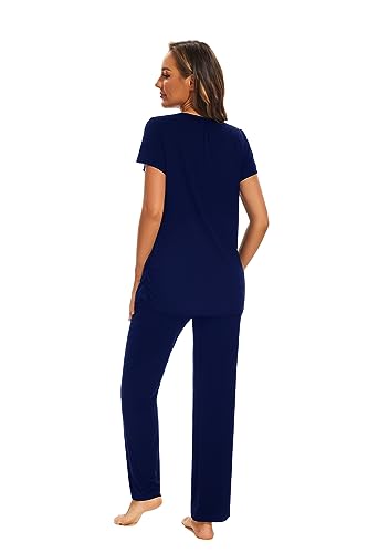 Smallshow Women's Maternity Nursing Pajamas - color: Navy, size: XX-Large