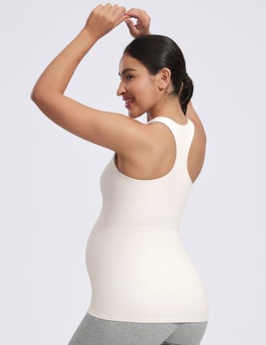 POSHDIVAH Maternity Racerback Tank Tops for Women - color: White, size: Medium
