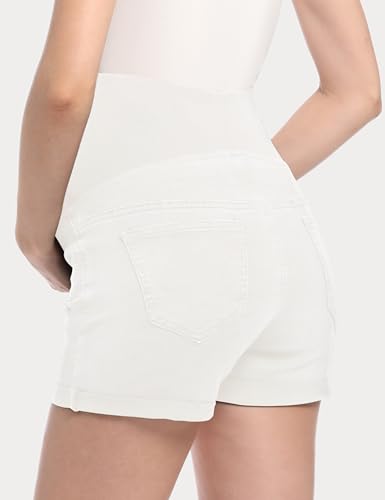 Maternity Denim Shorts High Waist - color: White, size: Large