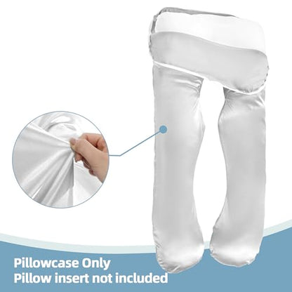 BALAPET Silky Satin Pregnancy Pillow Cover (ONLY Pillowcase), U Shaped Luxurious Smooth Maternity Pillow Cover, Soft & Breathable Large Pillow Protector with Hidden Zip for Side Sleeper, White - color: White