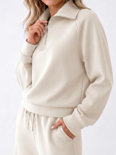 EFAN Womens Sweatsuits Modal Blend 2 Piece Matching Sets Comfy Lounge Wear - color: Beige, size: Large