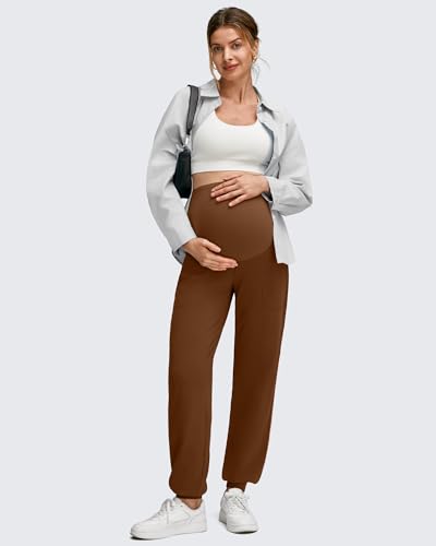 G4Free EverGoing Maternity Pants Over The Belly Pregnancy Joggers Workout - color: Dark Coffee, size: Medium