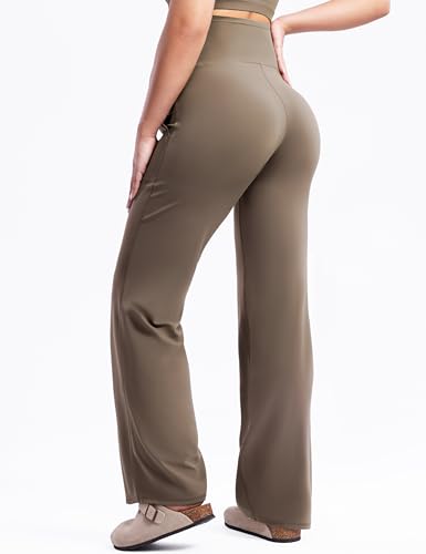 POSHDIVAH Creamluxe Maternity Wide Leg Pants Pregnancy Work Trousers - color: Mocha Mousse, size: Medium