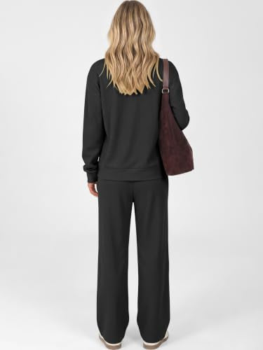 ANRABESS Womens Lounge Sets Waffle Fall 2 Piece Travel Outfits - color: Black, size: Large