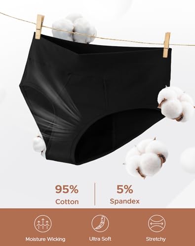 INNERSY Women's Plus Size Period Underwear High Waist Heavy Flow 3-Pack - color: Black, size: XX-Large