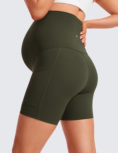CRZ YOGA Maternity Biker Shorts Pockets 5" - color: Olive Green, size: Medium