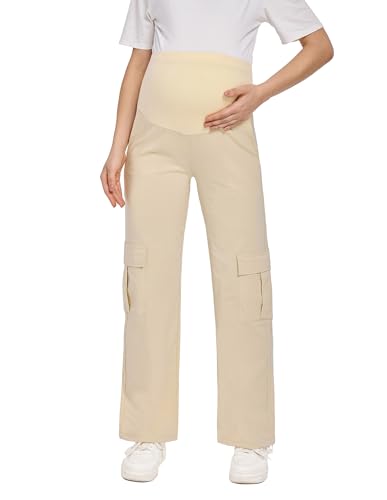 Maternity Quick-Dry Cargo Pants with 6 Functional Pockets - color: Khaki, size: Small