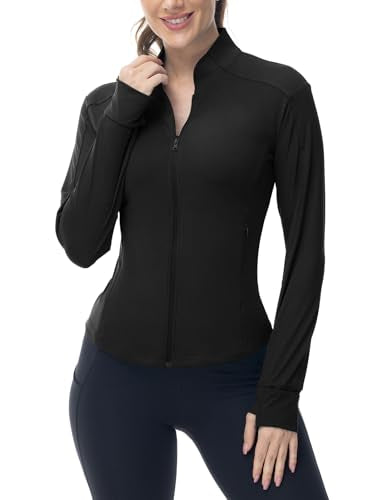 BGOWATU Women's Workout Athletic Jacket Zip Up Running Jackets Thumb Hole - color: Black, size: Small