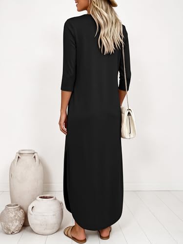 ANRABESS Women’s Air Layer 3/4 Sleeve Fall Maxi Dress & Pockets - color: Black, size: Medium