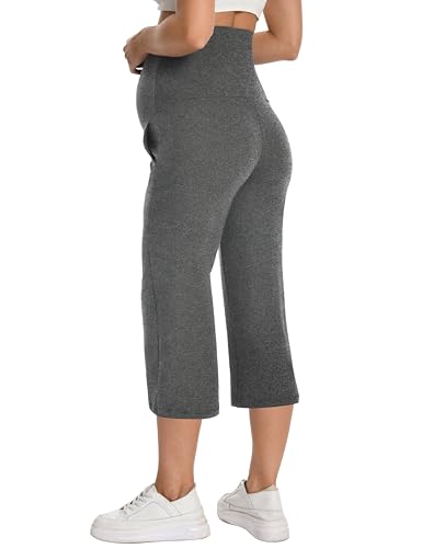 Foucome Maternity Capris Wide Leg Cropped Yoga Pants - color: Black/Grey/Melange Grey, size: Large