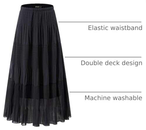 NASHALYLY Women's Chiffon Elastic High Waist Pleated A-Line Maxi Skirts - color: Black, size: X-Large