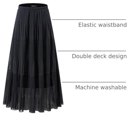 NASHALYLY Women's Chiffon Elastic High Waist Pleated A-Line Maxi Skirts - color: Black, size: Medium