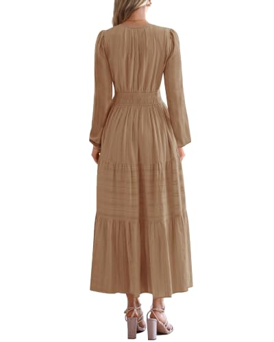 CzzzyL Nursing Fall Dresses for Women Maxi Dress with Pockets - color: Coffee, size: Medium
