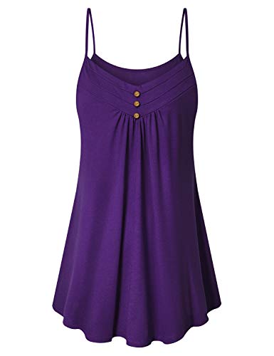 Viracy Women's Summer Button V Neck Pleated Spaghetti Strap Camisole Tank Tops (M-3XL) - color: Purple, size: Medium