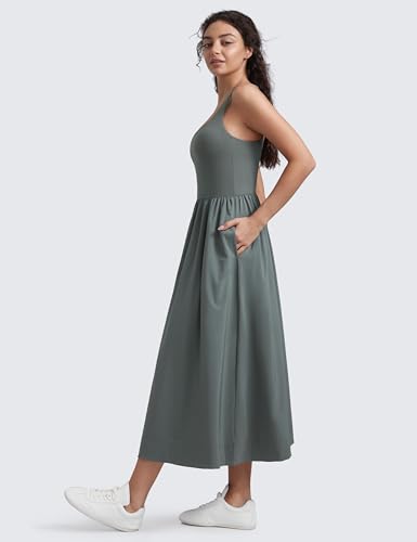 CRZ YOGA Square Neck Maxi Casual Dress - color: Grey Sage, size: Small